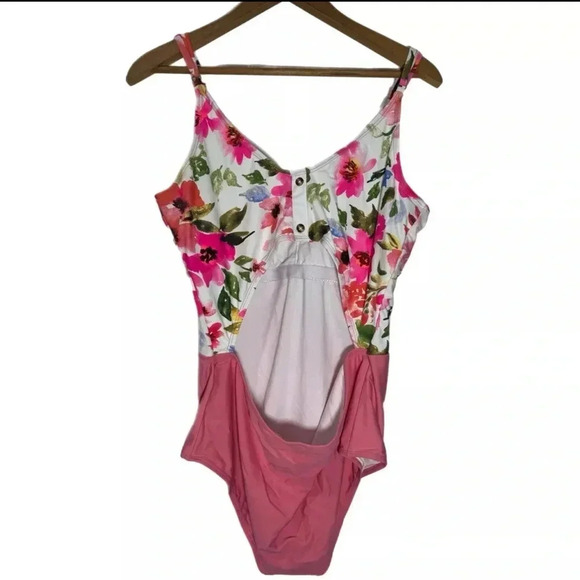 New CORAL REEF The Sailor Bathing Suit Size Large Pink Floral One Piece - Picture 3 of 11